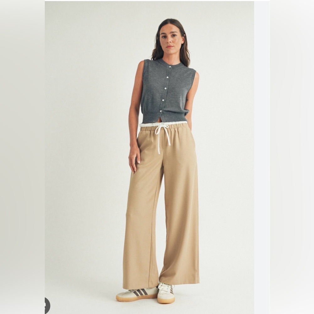 Elle Grey contrast detailed wide leg slacks size large